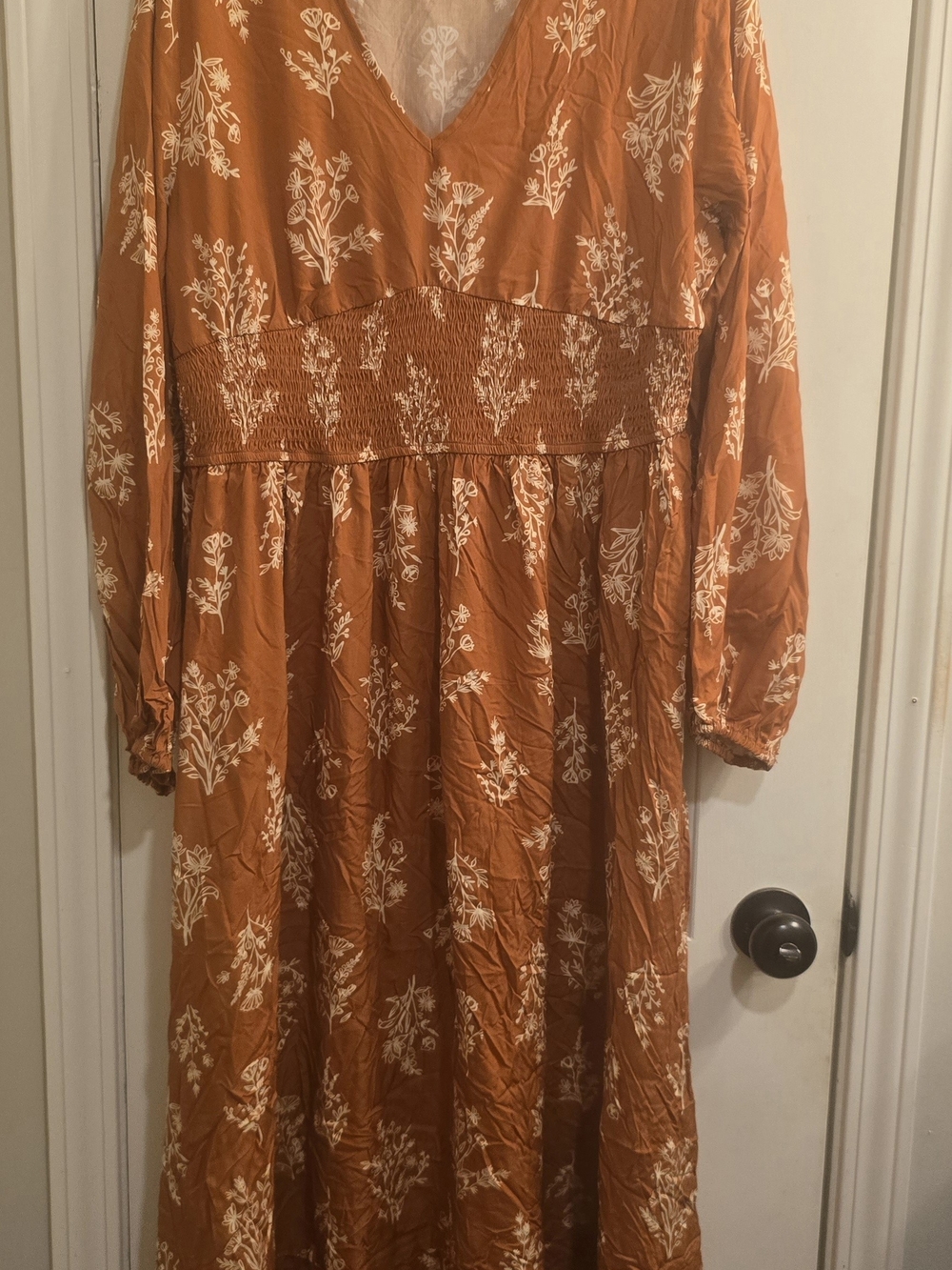 Cupshe Rust Orange Floral Long Sleeve Maxi Dress